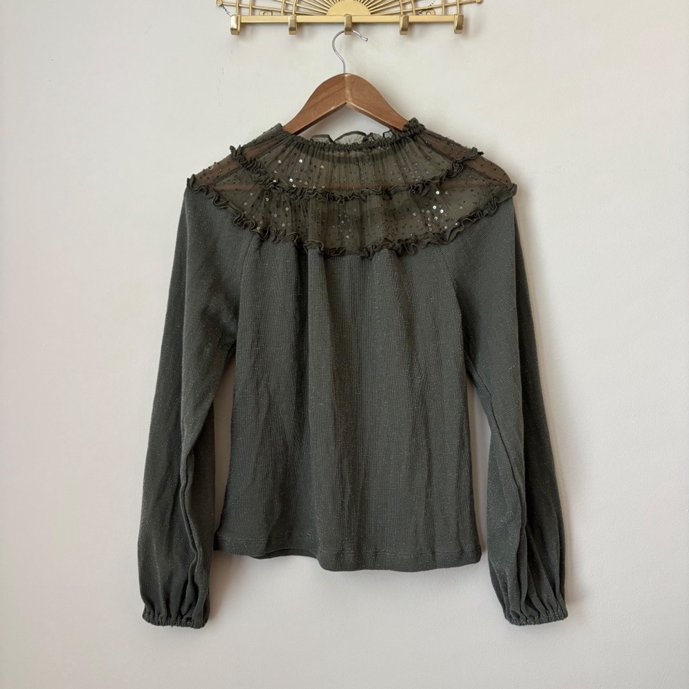 Ranna Gill Green Mesh Beaded Top XXS NEW NWT Anthropologie - Picture 5 of 8